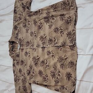 Pierre Cardin Brown Allover Hawaiian Shirt XXL Palm Trees Beach Ocean Islands